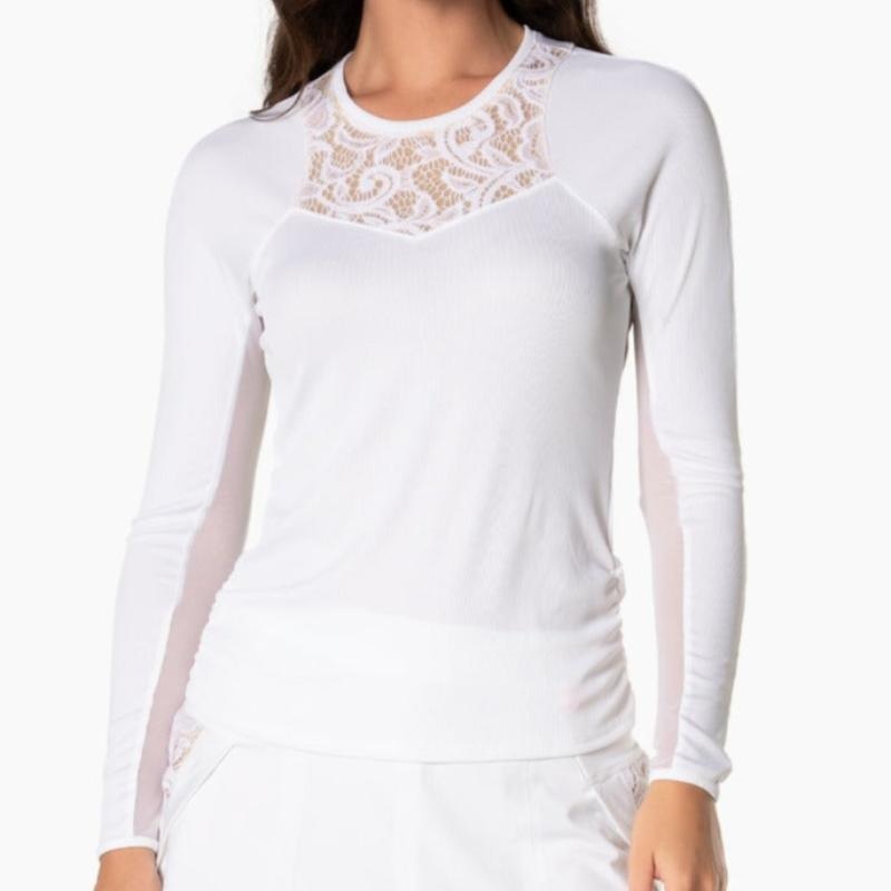Lucky In Love Lace Track L/S Top – White