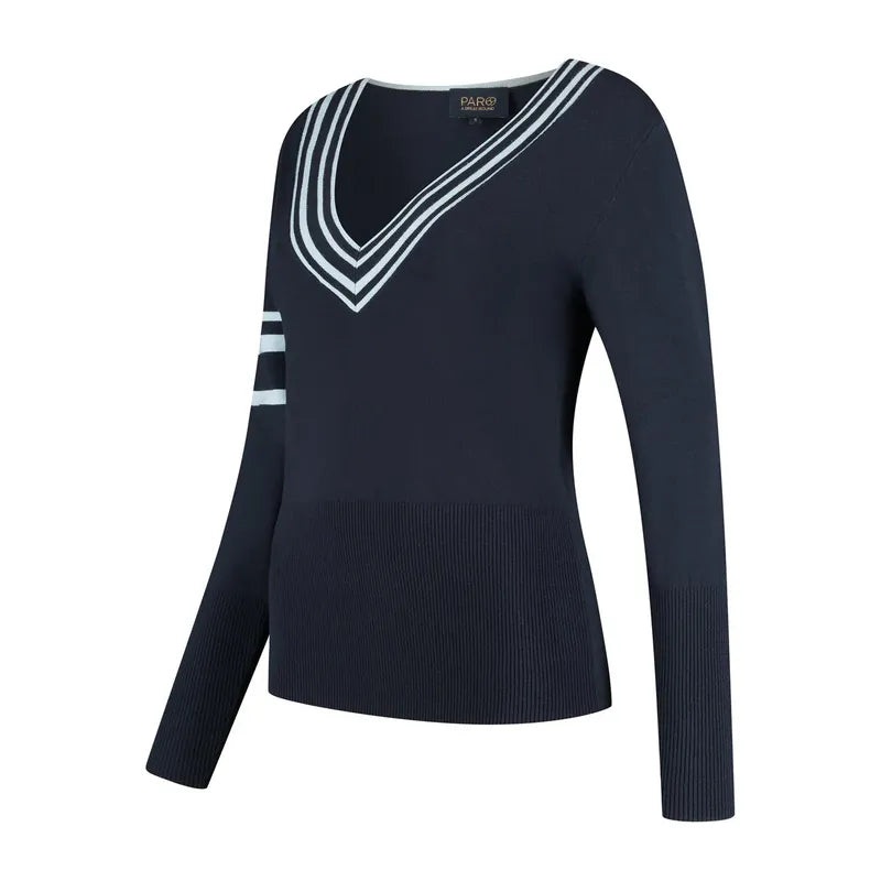 PAR69 Belle V-Neck Sweater – Navy/Light Blue